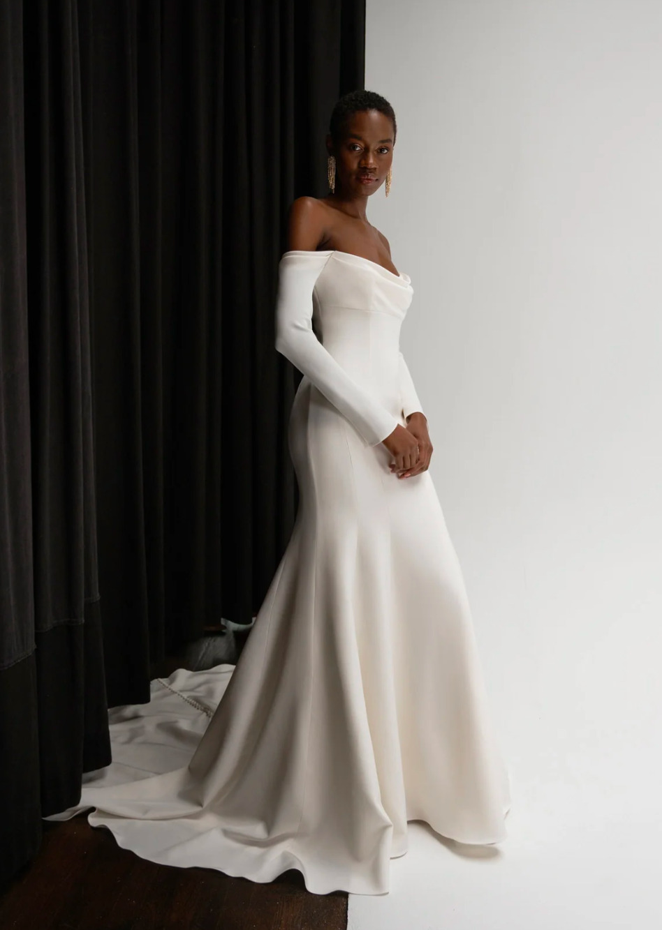 Jenny Yoo Briar Size 14 Ivory Silk Long Sleeve Cowl Neck Wedding Gown NWT